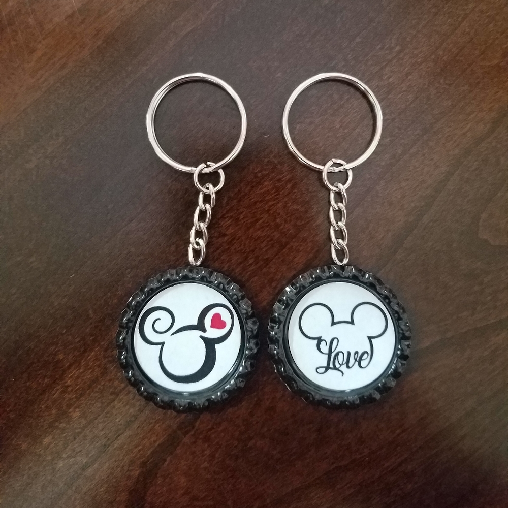 Mickey Mouse Bottle Cap Keychains - Picture 2 of 2